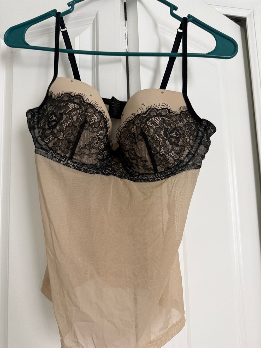 Daisy Fuentes Black Lace & Nude Sheer Chemise